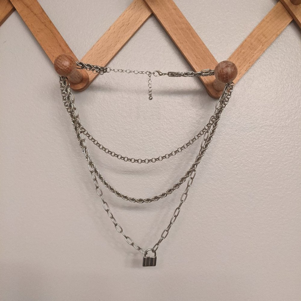 Forever 21 Silver Multi-Layer Chain Necklace